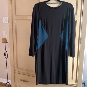 Ann Taylor black and teal green long sleeve dress